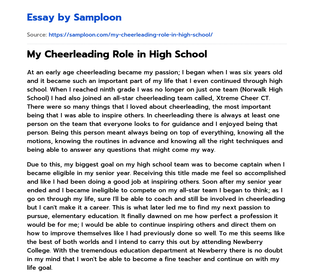 ≫ My Cheerleading Role in High School Free Essay Sample on
