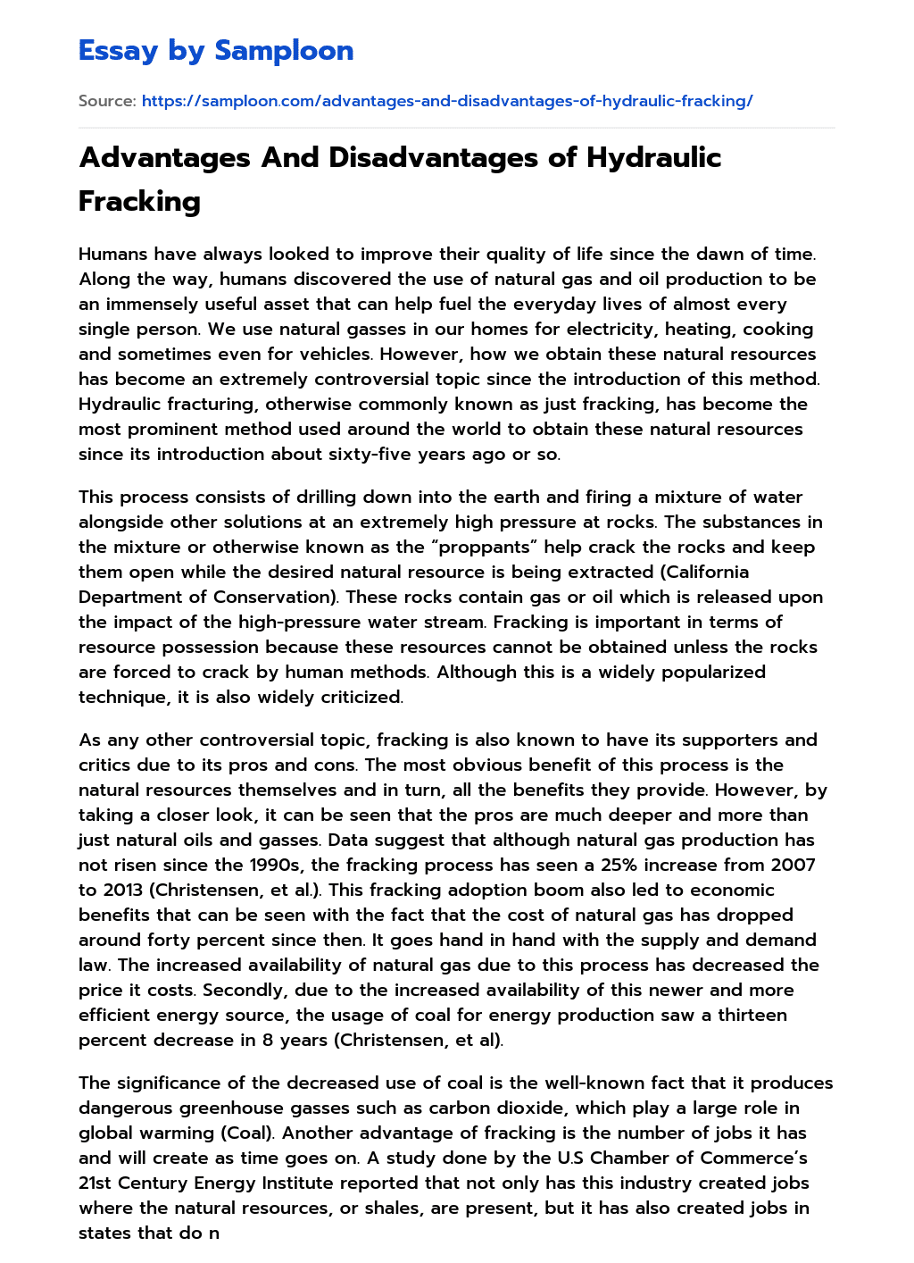 ≫ Advantages And Disadvantages of Hydraulic Fracking Free Essay Sample