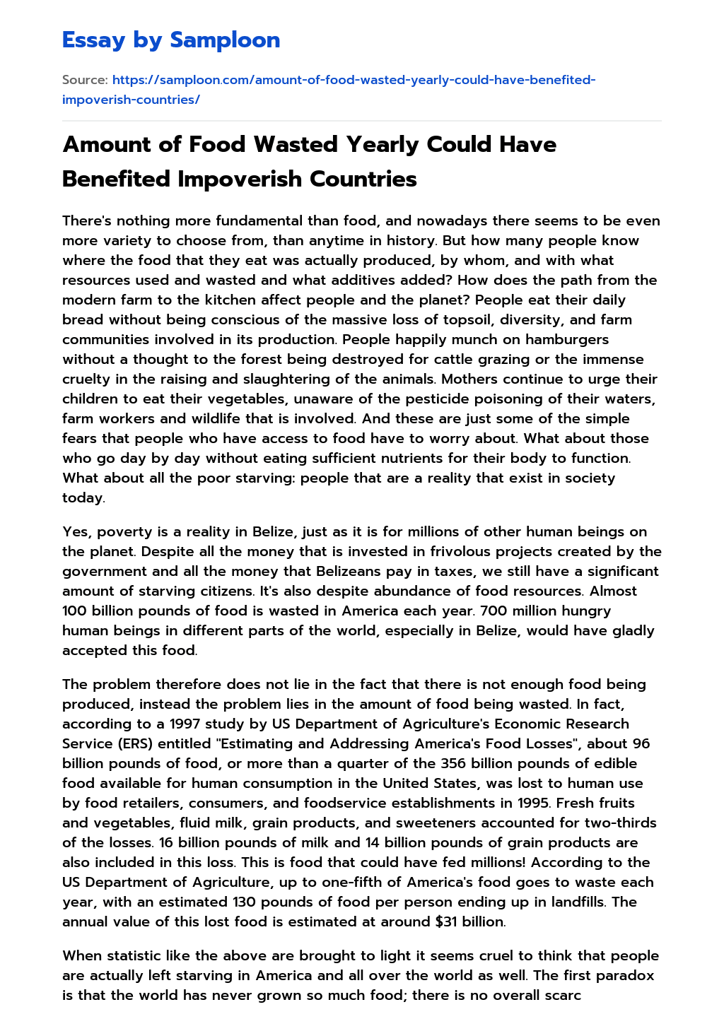 ≫ Amount of Food Wasted Yearly Could Have Benefited Impoverish