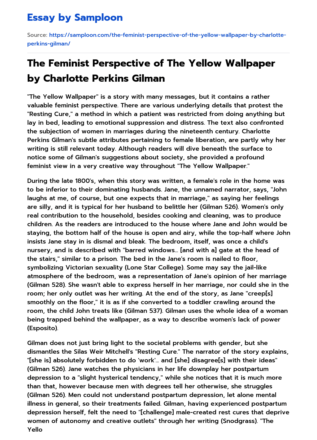 ≫ The Feminist Perspective of The Yellow Wallpaper by Charlotte Perkins