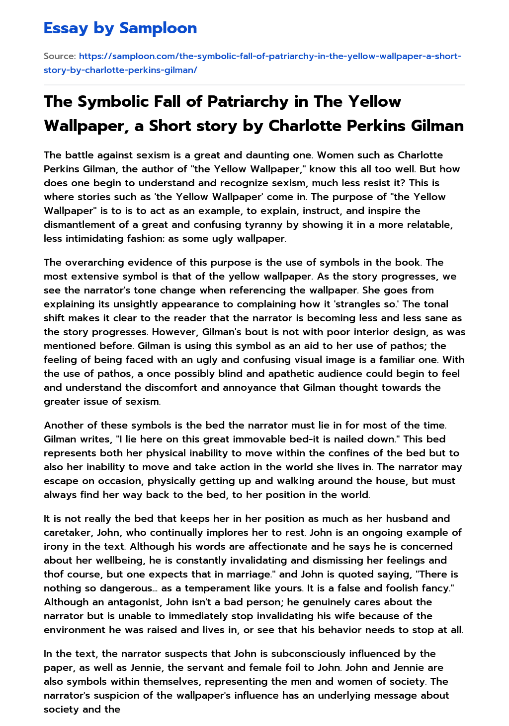≫ The Symbolic Fall of Patriarchy in The Yellow Wallpaper, a Short