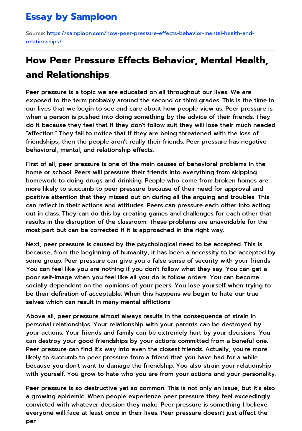 ≫ How Peer Pressure Effects Behavior, Mental Health, and Relationships