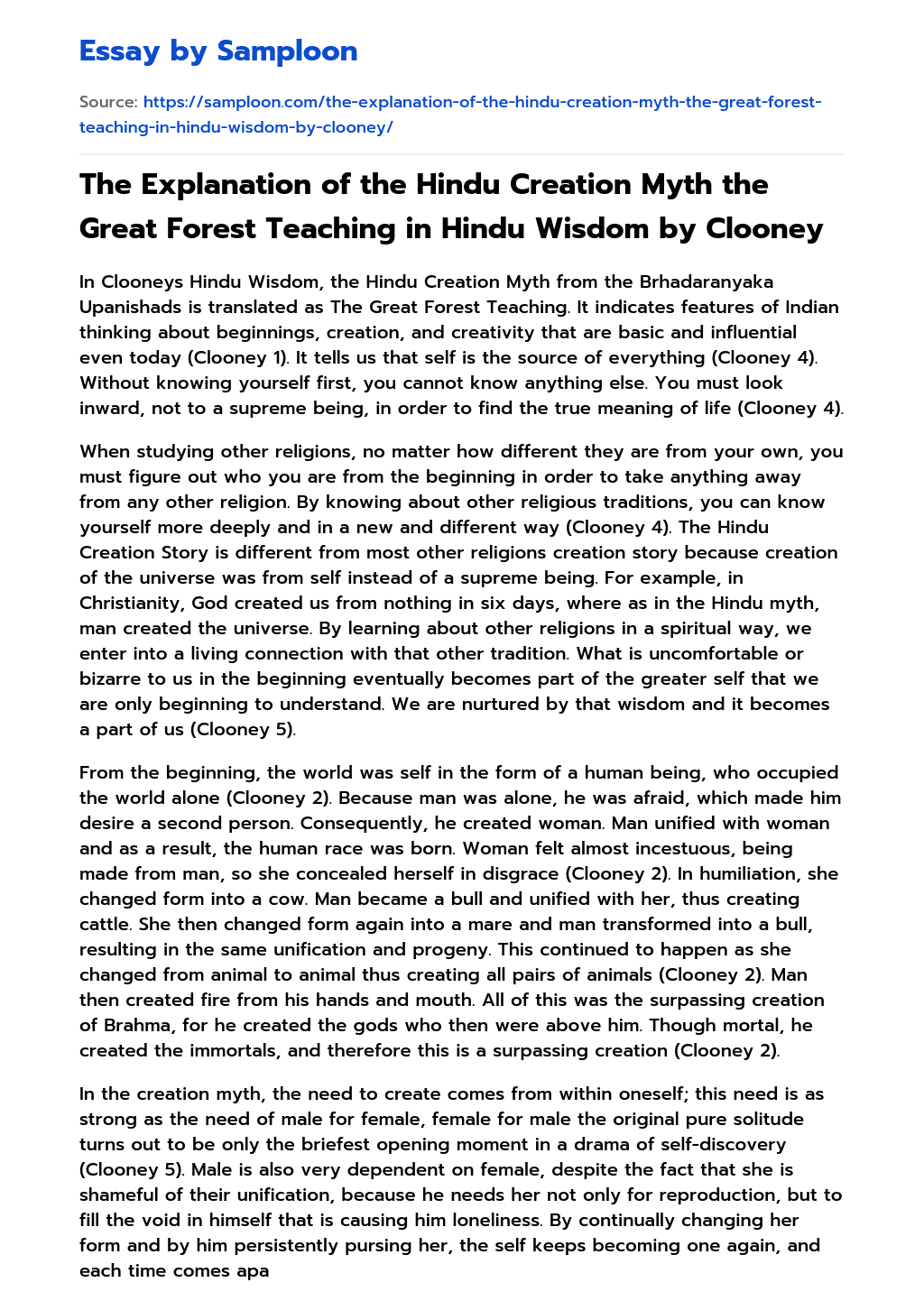 ≫ The Explanation of the Hindu Creation Myth the Great Forest Teaching