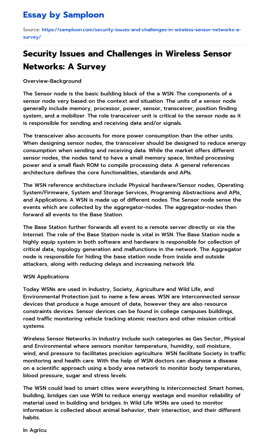 ≫ Security Issues and Challenges in Wireless Sensor Networks A Survey