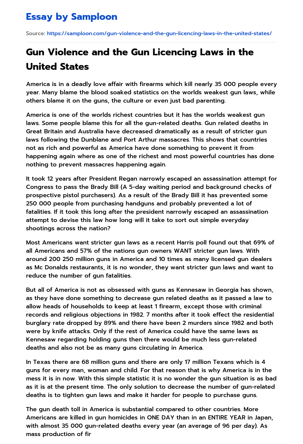 ≫ Gun Violence and the Gun Licencing Laws in the United States Free