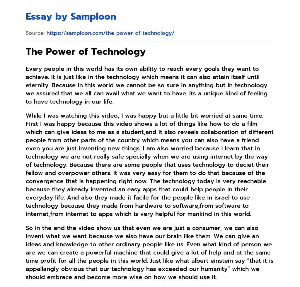 ≫ The Power of Technology Free Essay Sample on