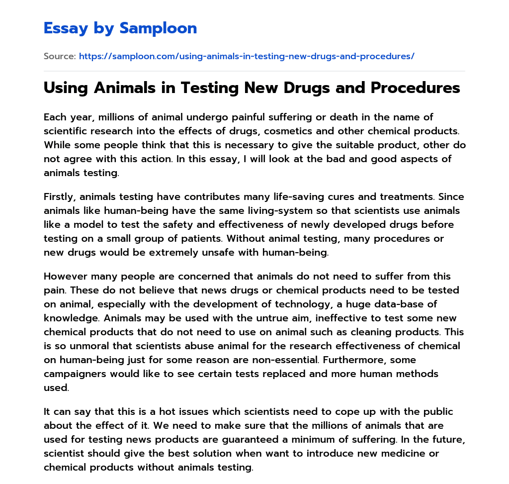 ≫ Using Animals in Testing New Drugs and Procedures Free Essay Sample