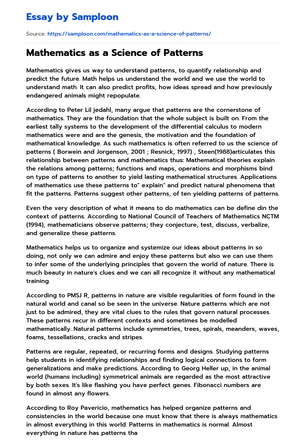 ≫ Mathematics as a Science of Patterns Free Essay Sample on