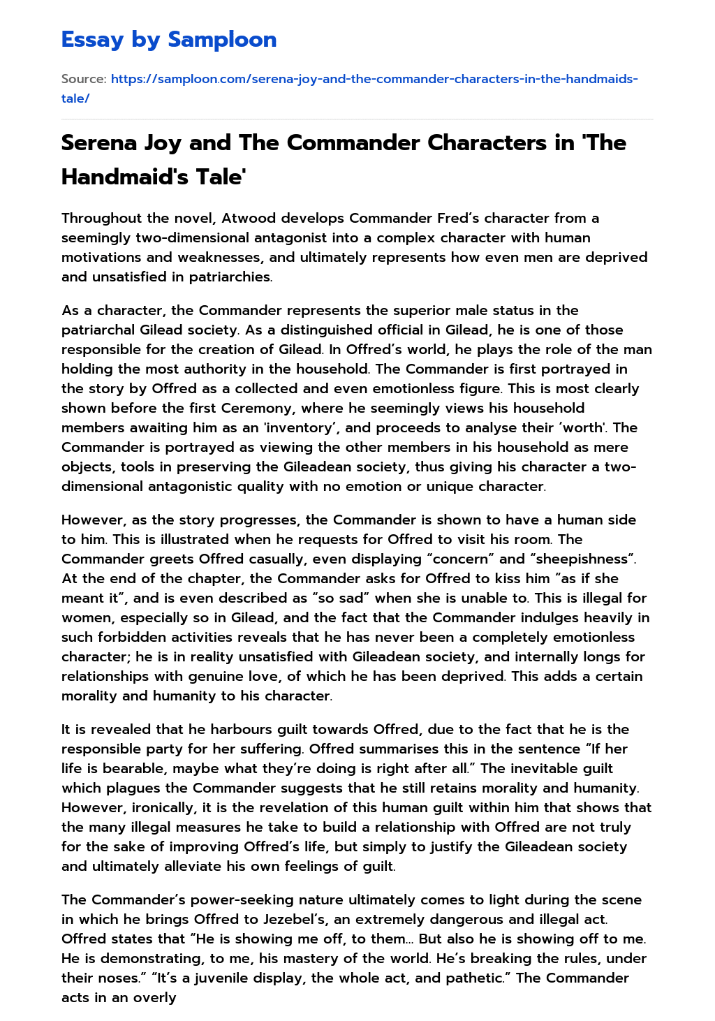 Serena Joy and The Commander Characters in 'The Handmaid's Tale' Free