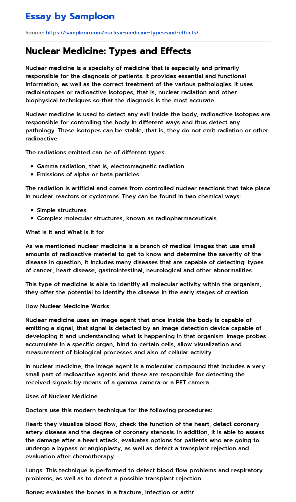 ≫ Nuclear Medicine Types and Effects Free Essay Sample on