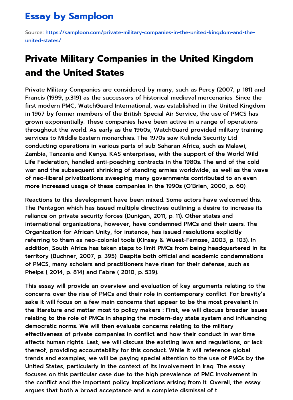 ≫ Private Military Companies in the United Kingdom and the United