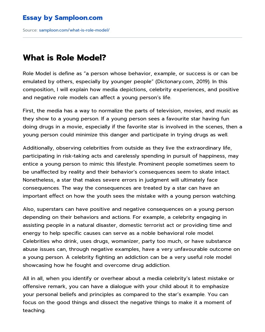 ≫ What is Role Model? Free Essay Sample on