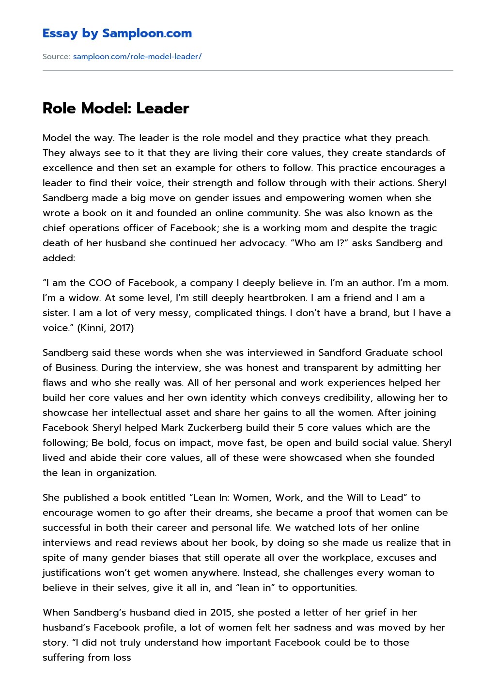 ≫ Role Model Leader Free Essay Sample on