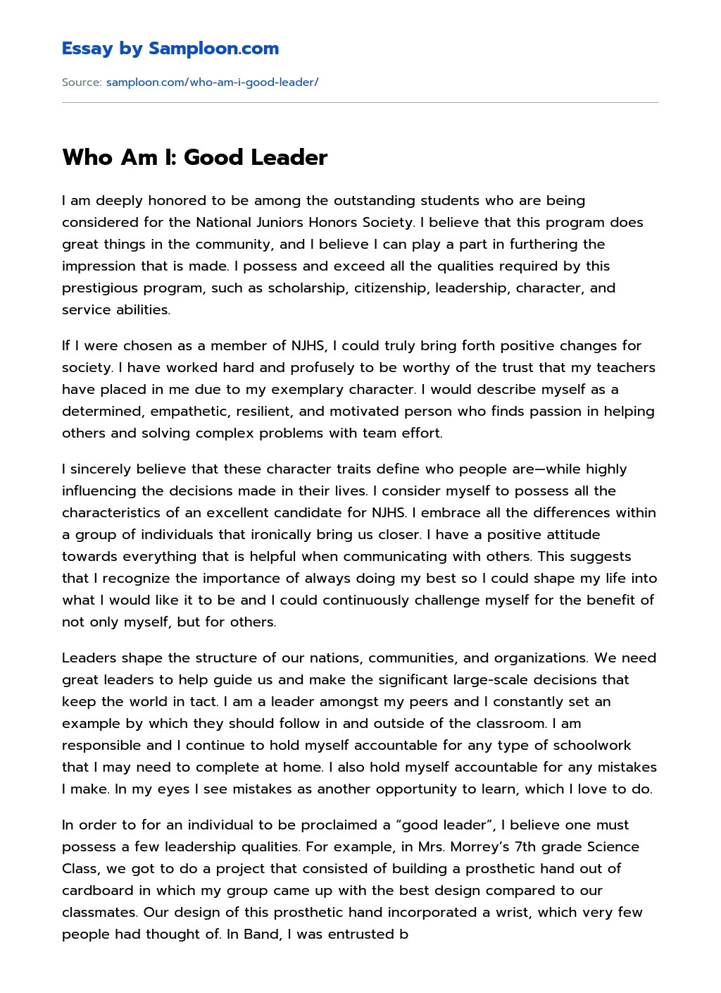 Who Am I Good Leader Analytical Essay on