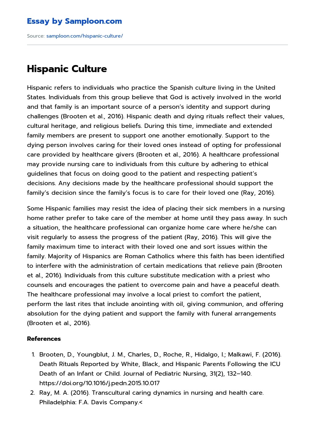 ≫ Hispanic Culture Free Essay Sample on