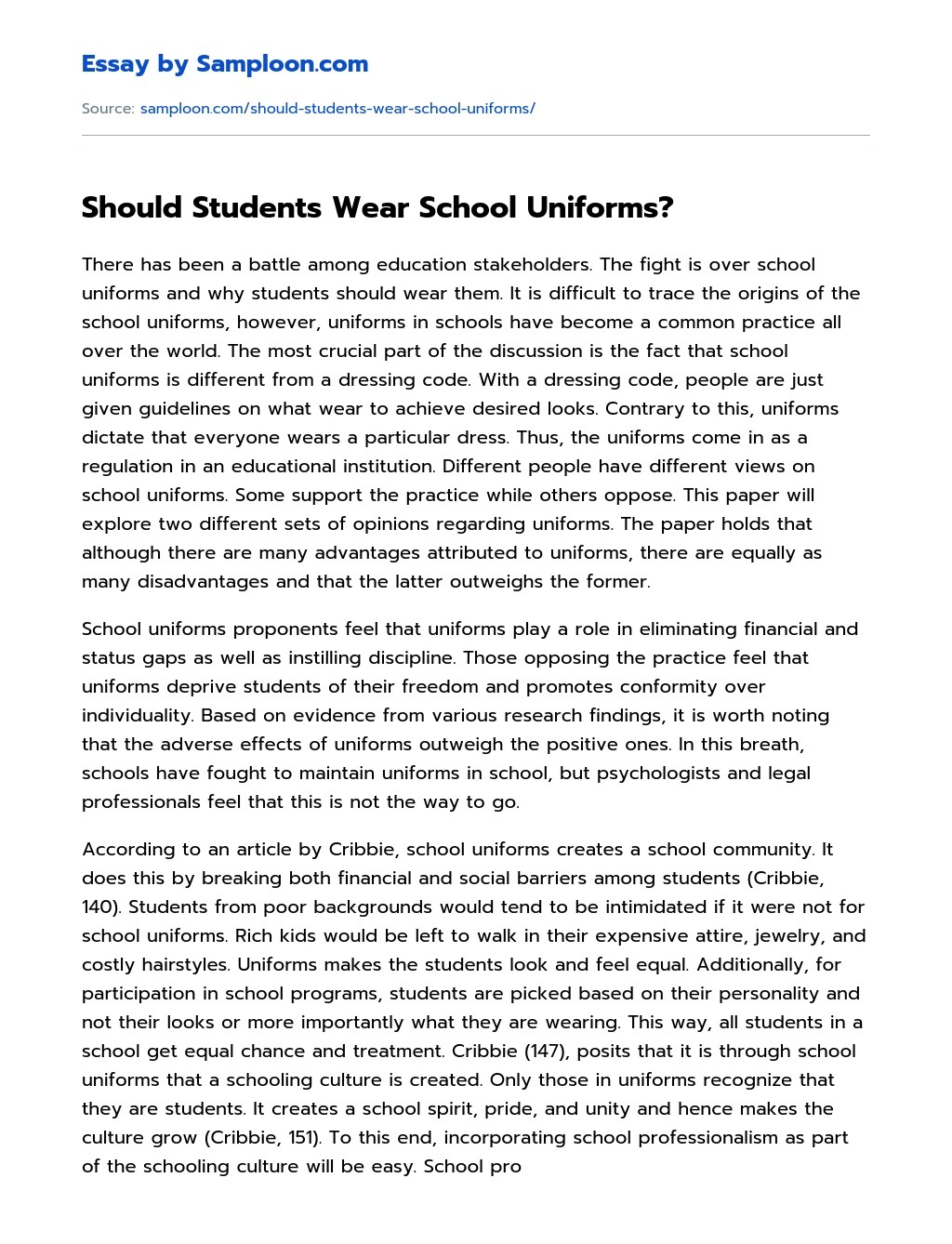 Should Students Wear School Uniforms? Argumentative Essay on