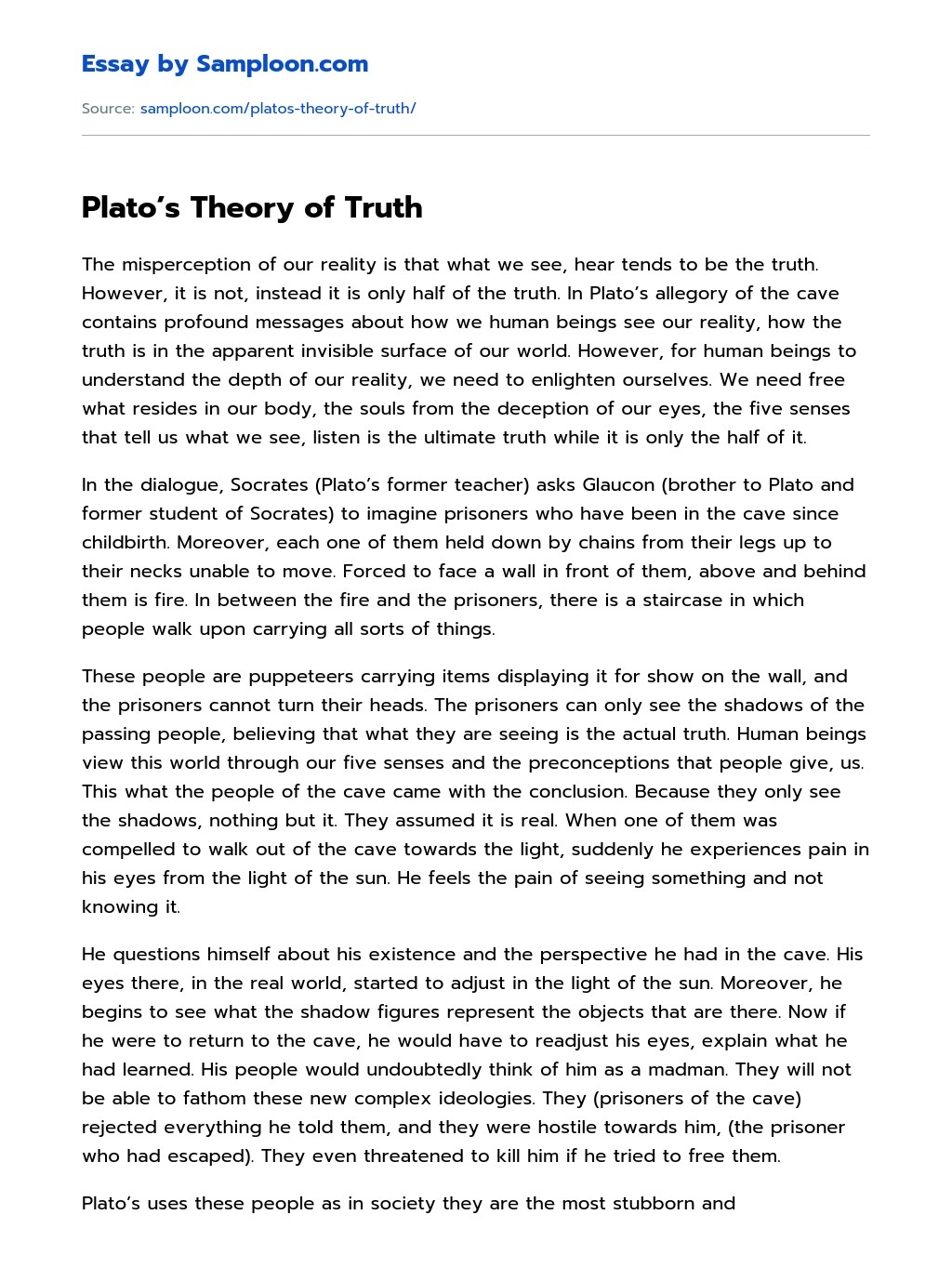 Plato's Theory of Truth Argumentative Essay on