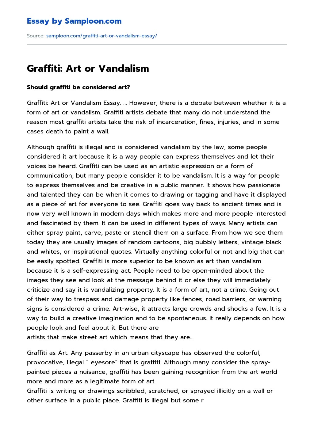 Graffiti Art or Vandalism Argumentative Essay on