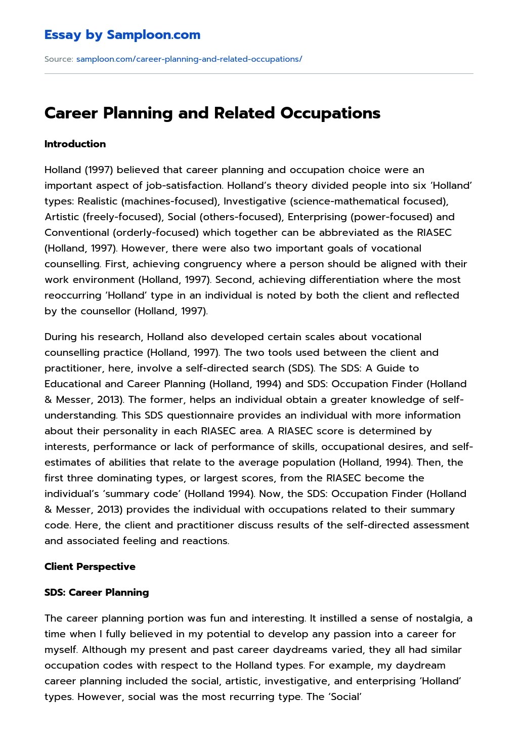 ≫ Career Planning and Related Occupations Free Essay Sample on