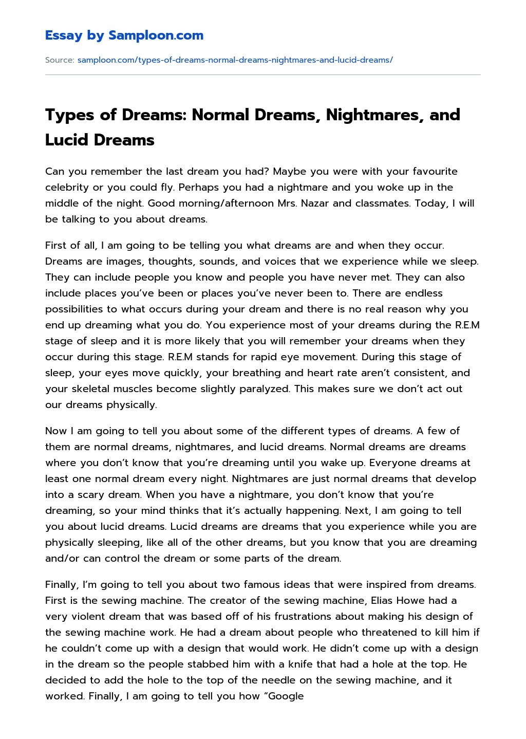 ≫ Types of Dreams Normal Dreams, Nightmares, and Lucid Dreams Free