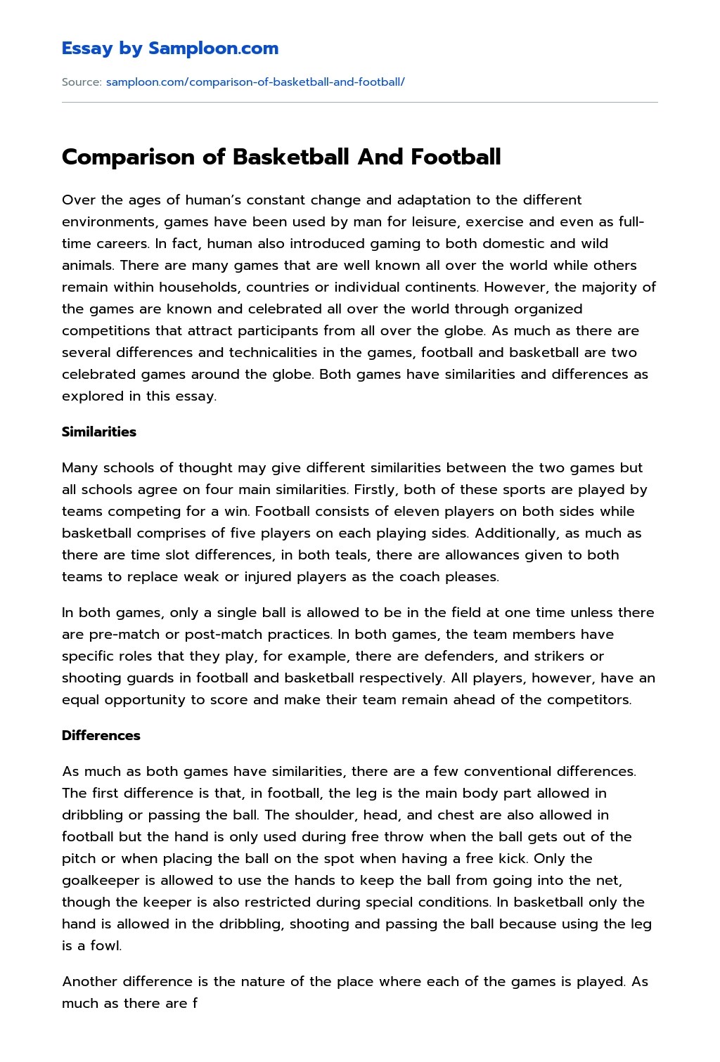 ≫ Comparison of Basketball And Football Free Essay Sample on