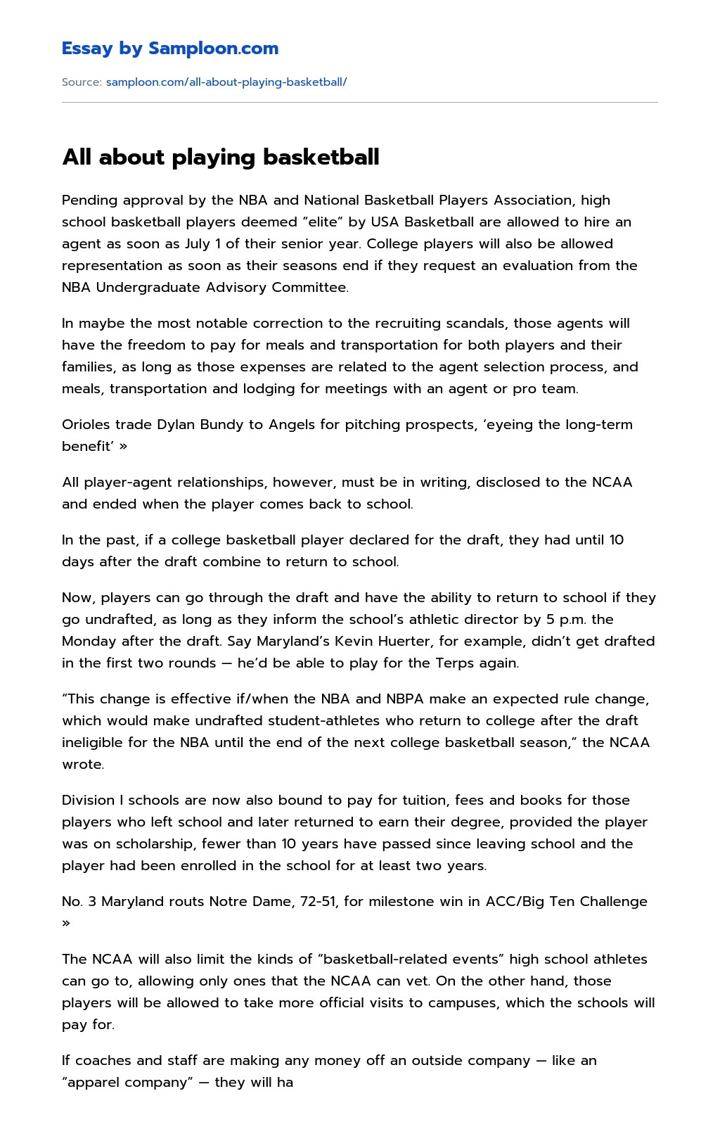 ≫ All about playing basketball Free Essay Sample on