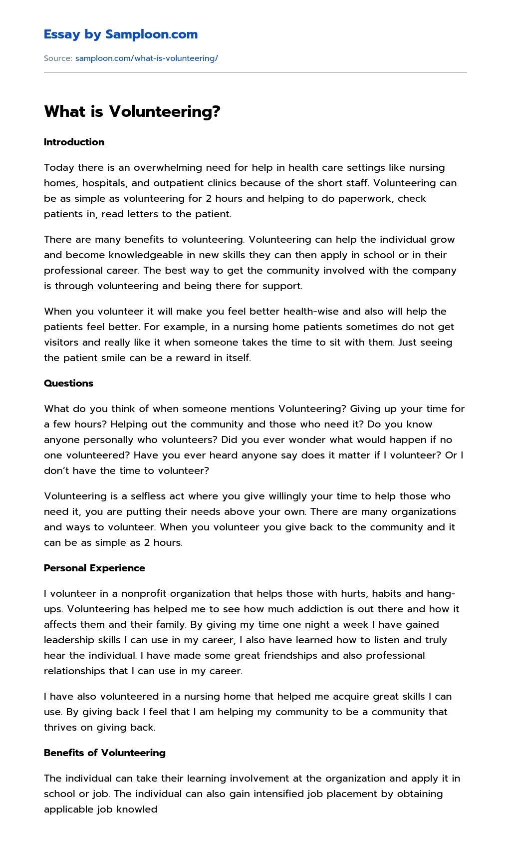 💄 Volunteering essay. Volunteering Essay Examples. 20221021