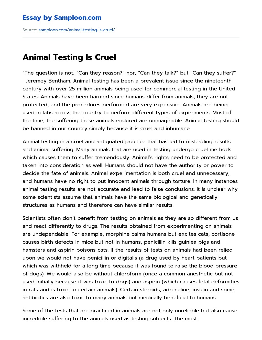 ≫ Animal Testing Is Cruel Free Essay Sample on