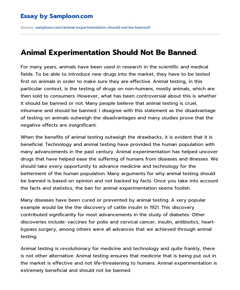 Animal Experimentation Should Not Be Banned. Argumentative Essay on