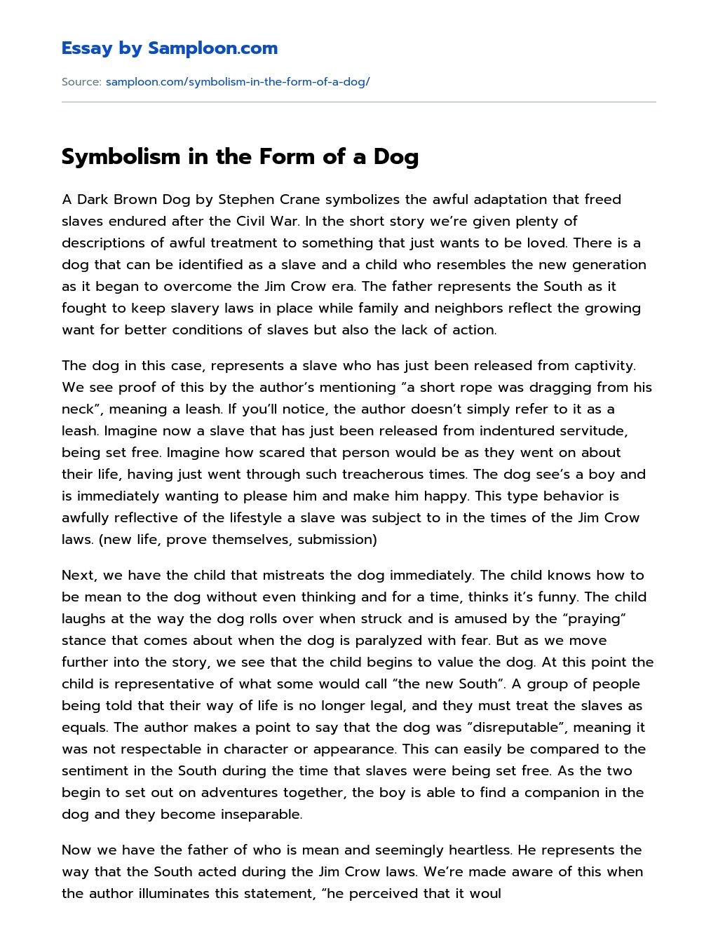 Symbolism in the Form of a Dog Analytical Essay on
