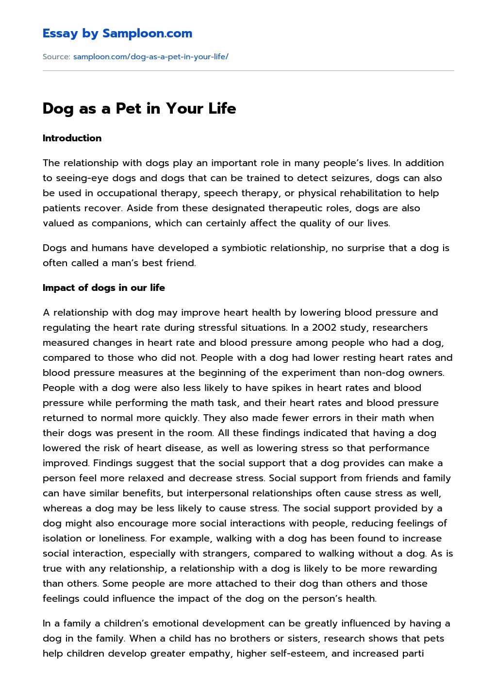 Dog as a Pet in Your Life Personal Essay on
