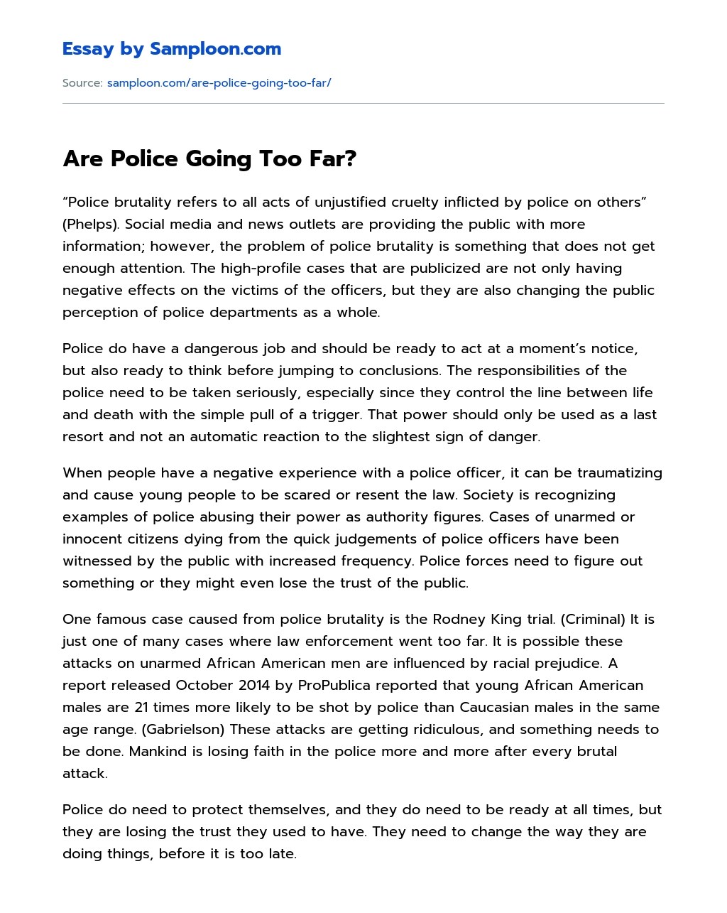 ≫ Are Police Going Too Far? Free Essay Sample on