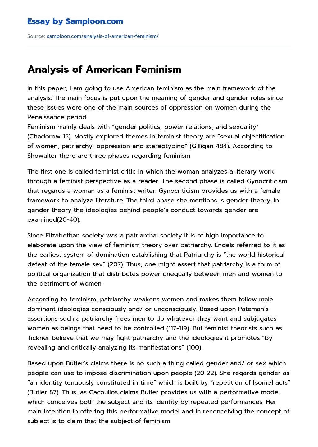 Analysis of American Feminism Argumentative Essay on