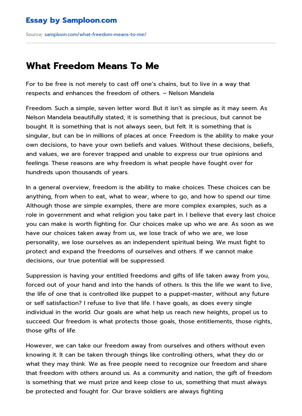 What Freedom Means To Me Argumentative Essay on