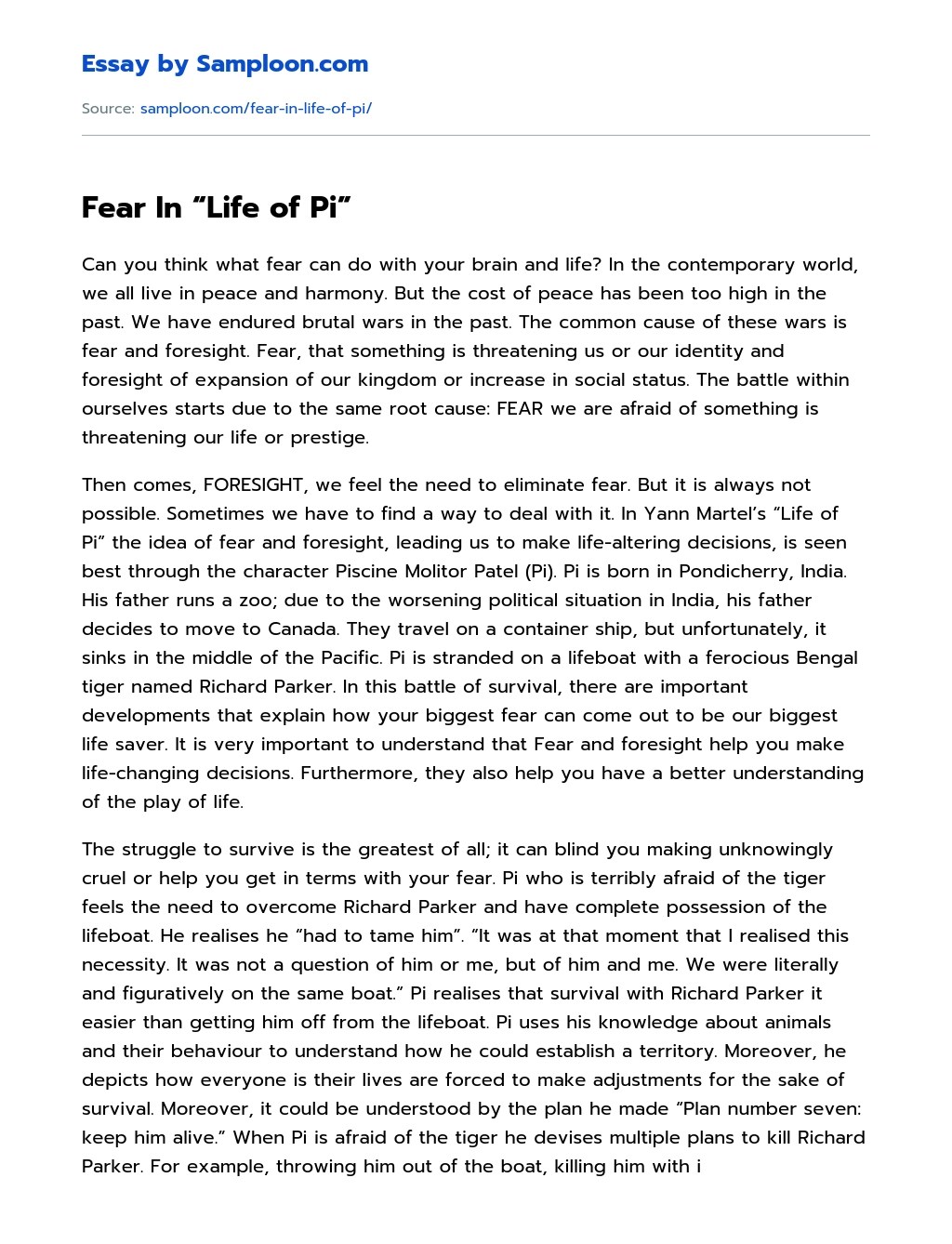Fear In "Life of Pi" Analytical Essay on