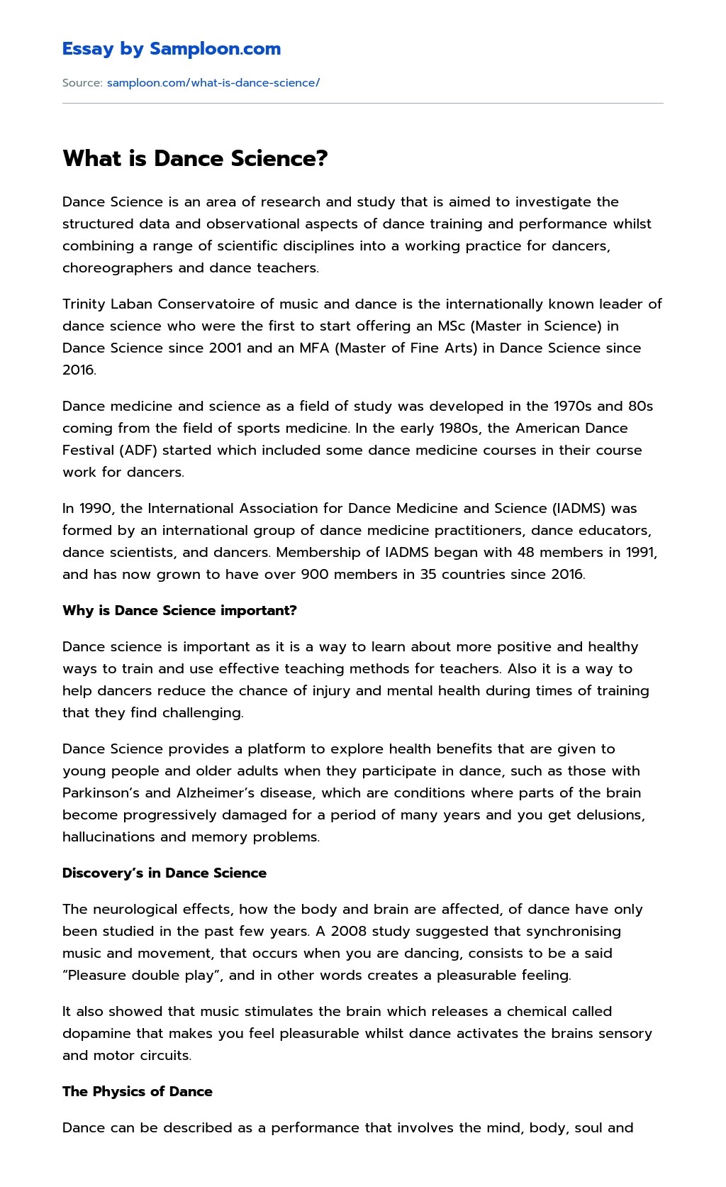 ≫ What is Dance Science? Free Essay Sample on