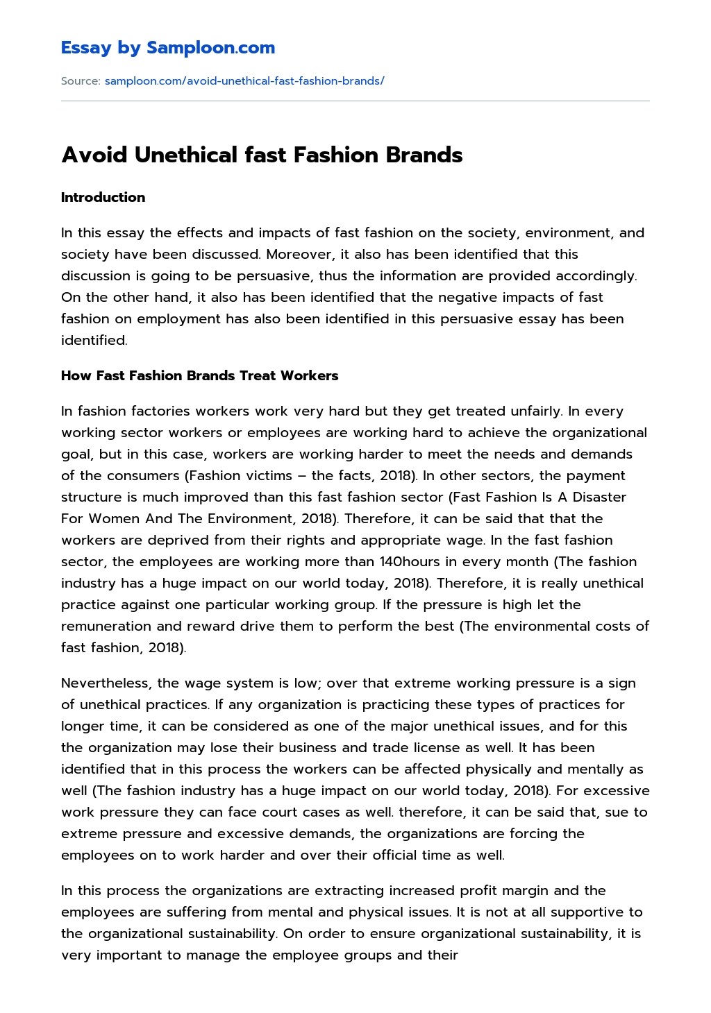 Avoid fast Fashion Brands Argumentative Essay on