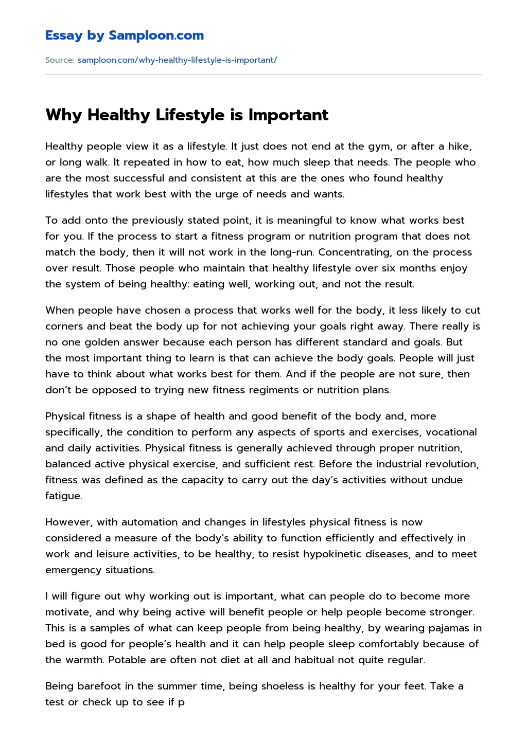 ≫ Why Healthy Lifestyle is Important Free Essay Sample on