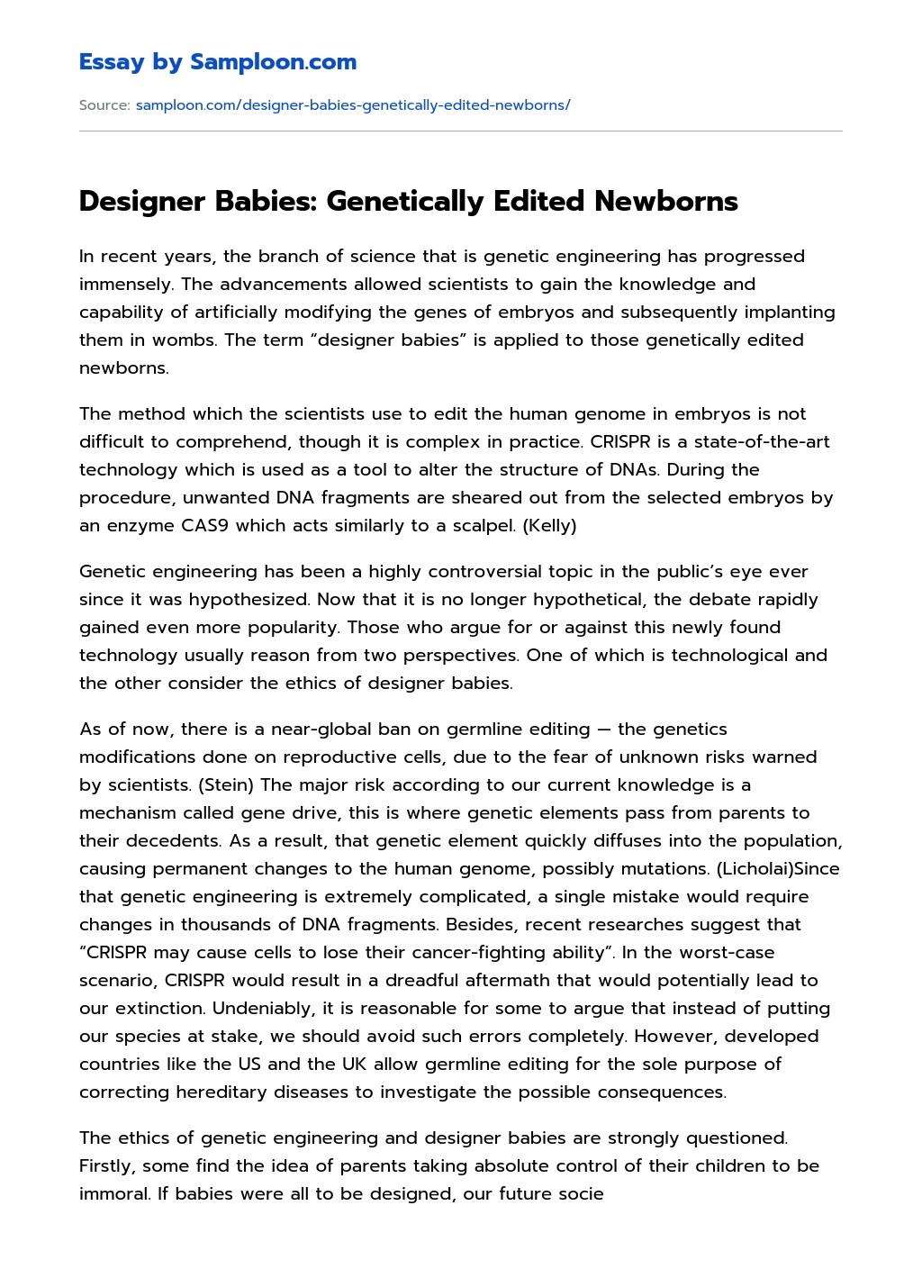 ≫ Designer Babies Edited Newborns Free Essay Sample on