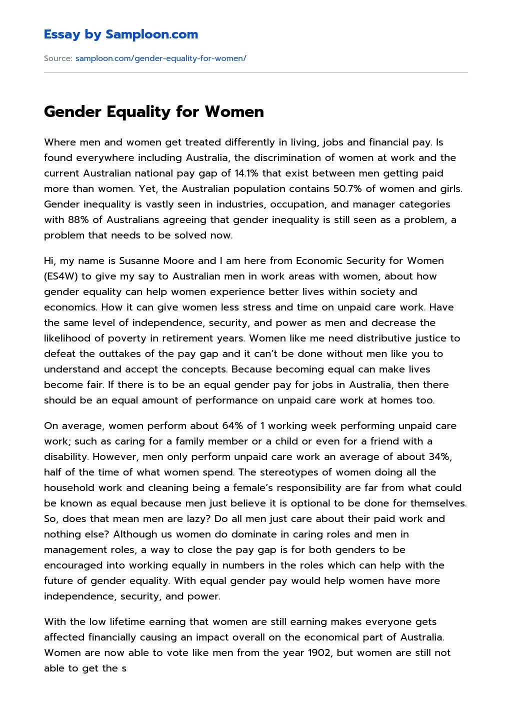 Gender Equality for Women Argumentative Essay on