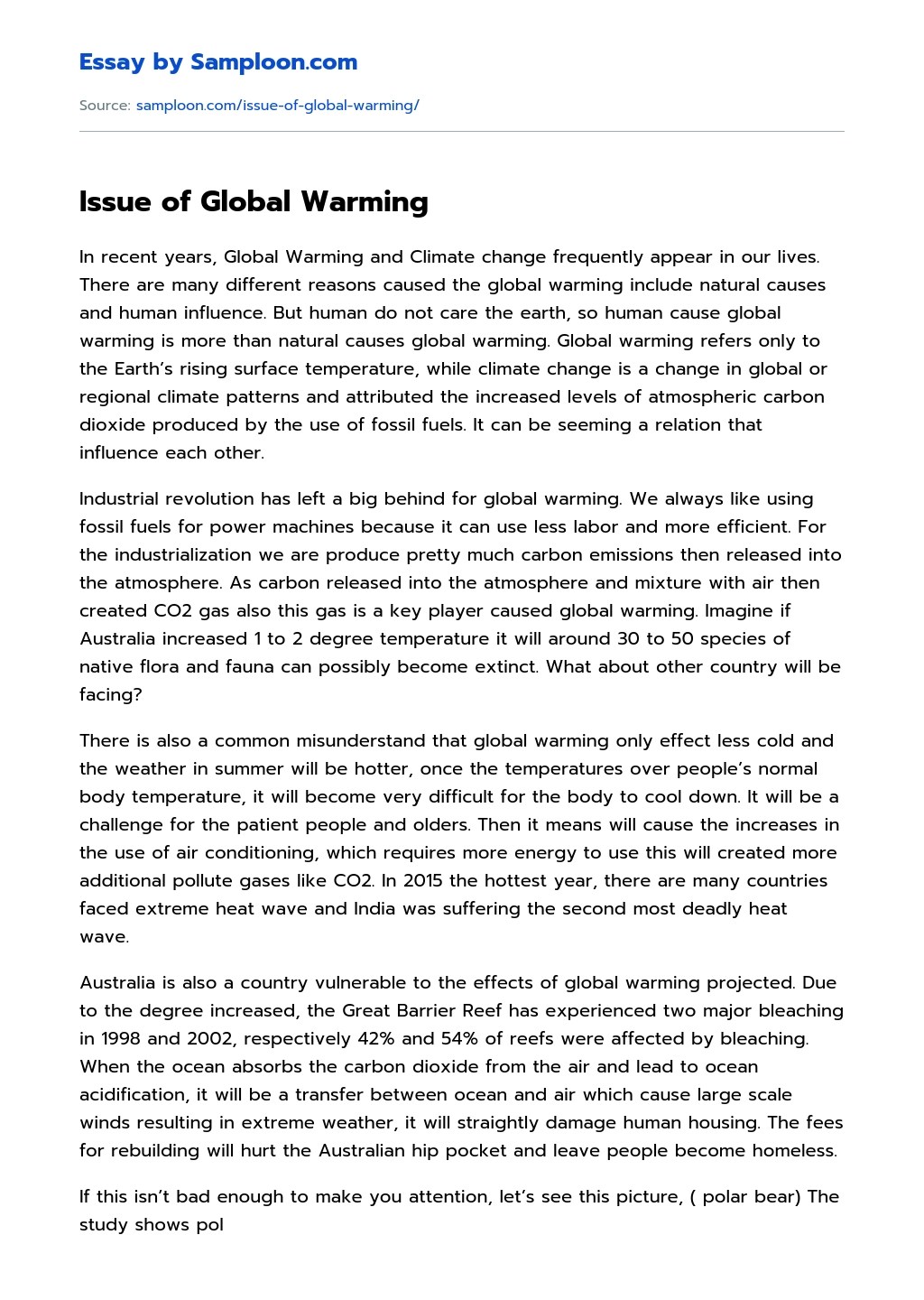Issue of Global Warming Argumentative Essay on