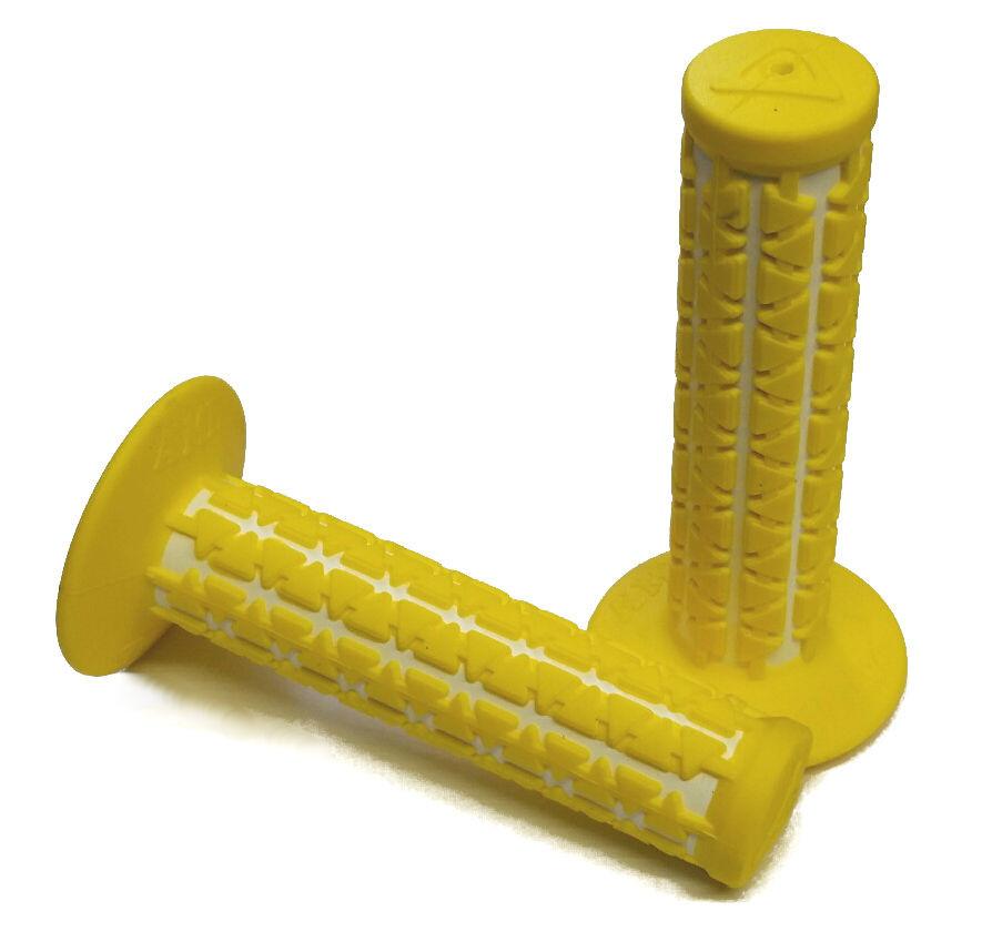 AME Dual Bicycle Grips Yellow over White Sams BMX