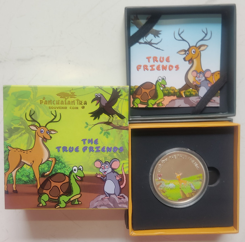 Panchatantra Coloured Souvenir Coin Proof Set The True Friends(PROOF