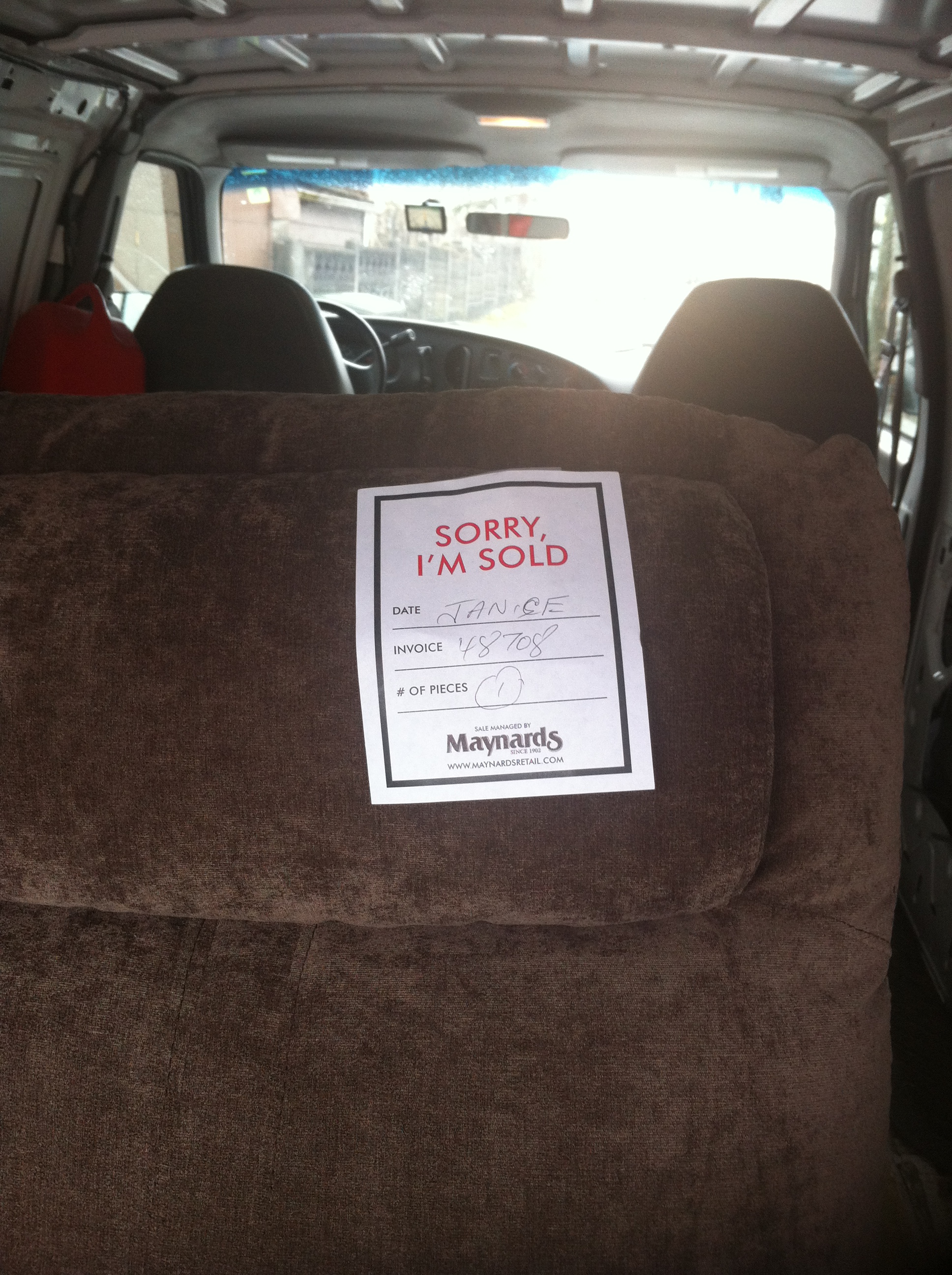 Recliner Chair Delivery from Maynards to East Vancouver Sam's Small