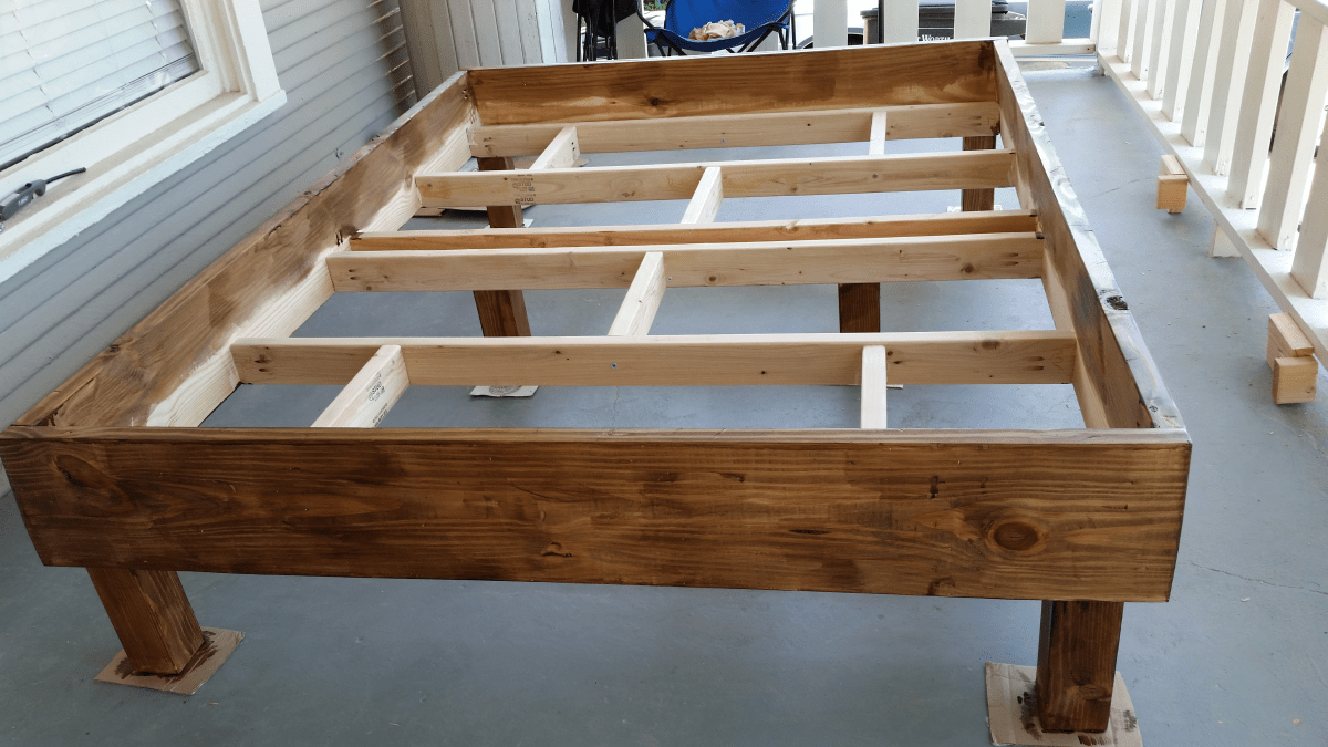 My first diy project rusticstyle bed frame construction phase