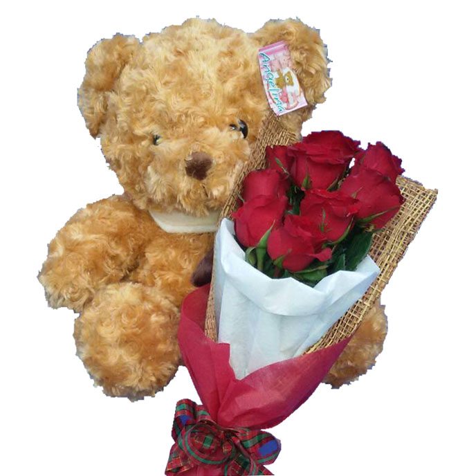 Traditional Teddy Bear and Red Roses Flowers By Jack Samui Florist