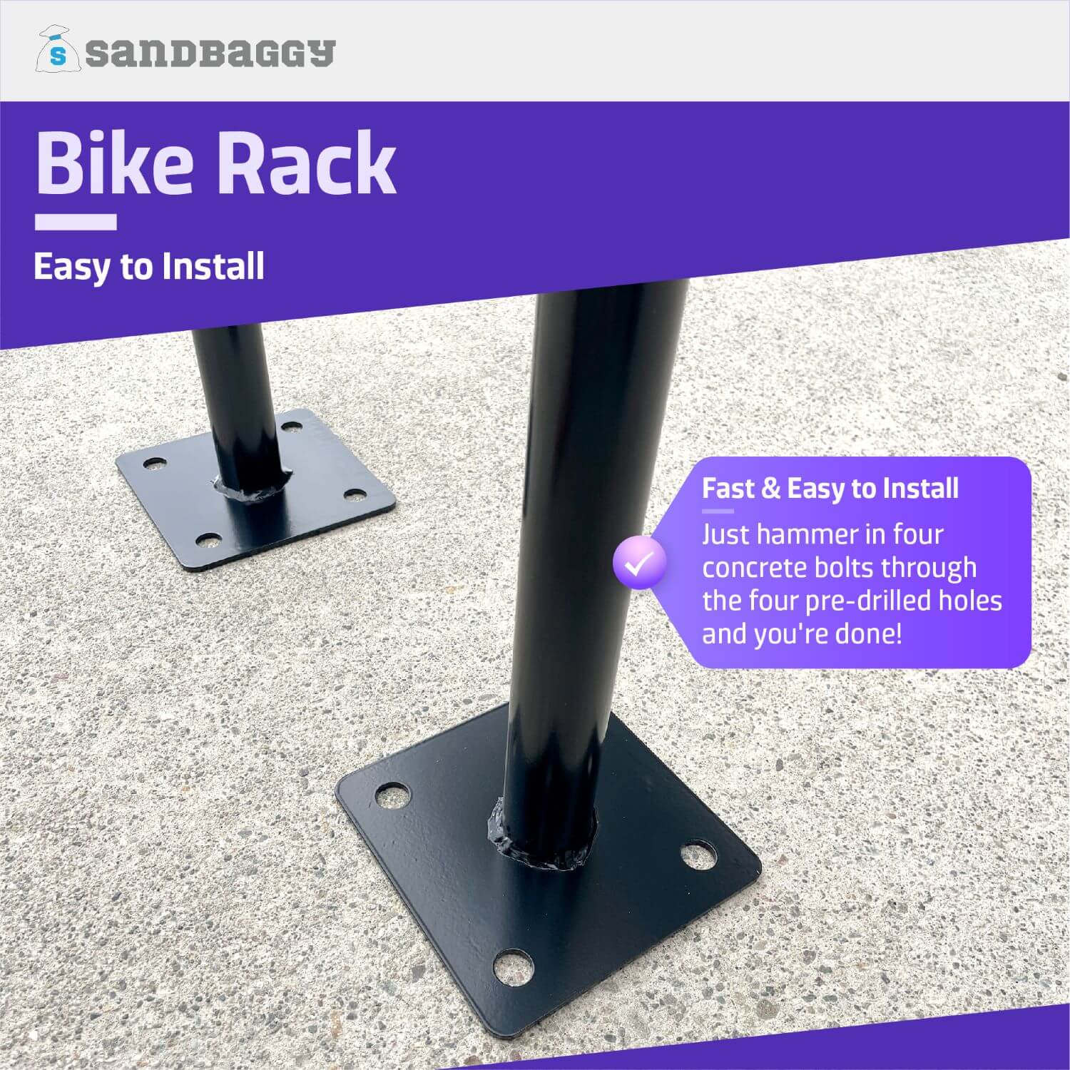 Outdoor Bike Rack U Bike Rack, In Ground, Commercial (Black) Sandbaggy