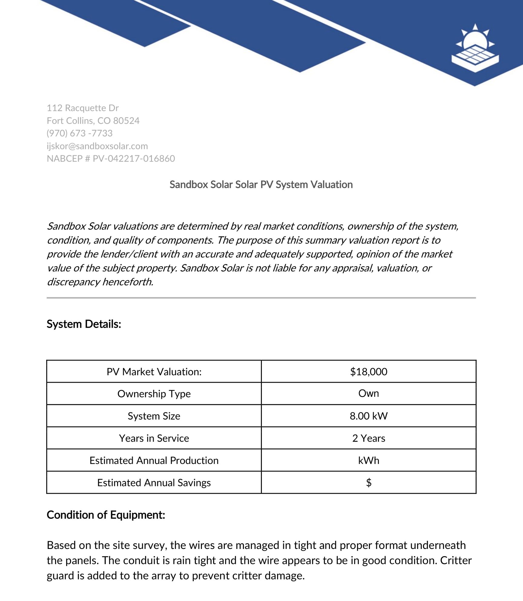 Solar Appraisal and Valuation Sandbox Solar
