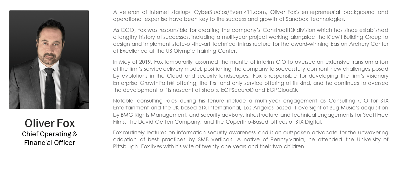Oliver Fox Sandbox Technologies IT Support & Networking Services