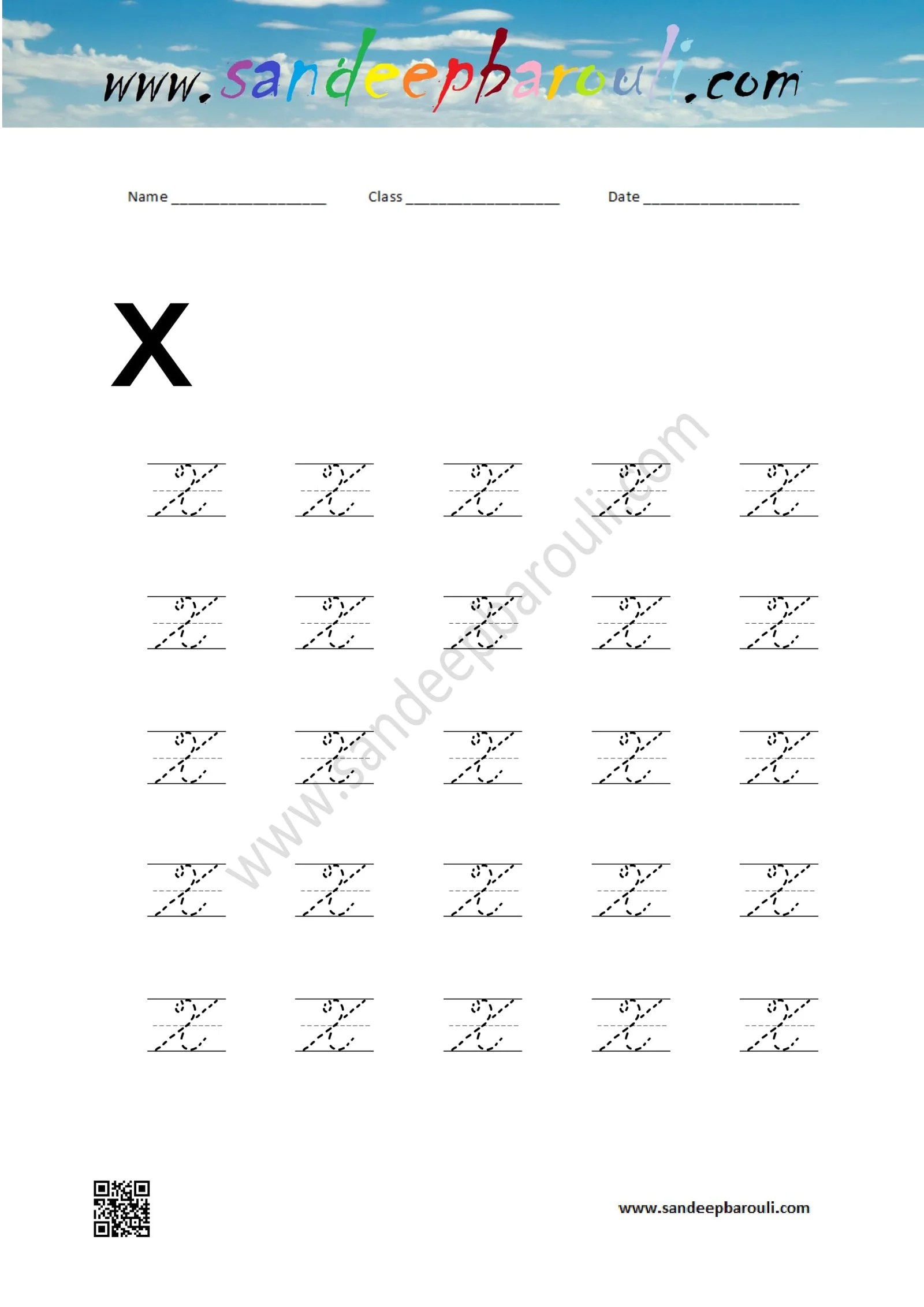 Cursive Writing Worksheet for X